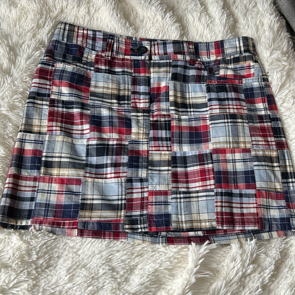 Ann Taylor LOFT Plaid Mini Skirt in Navy, Red & Cream